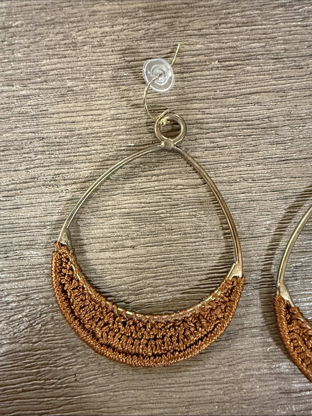 Brown Crochet Hoop Earrings - Women Jewelry - Picture 3 of 7